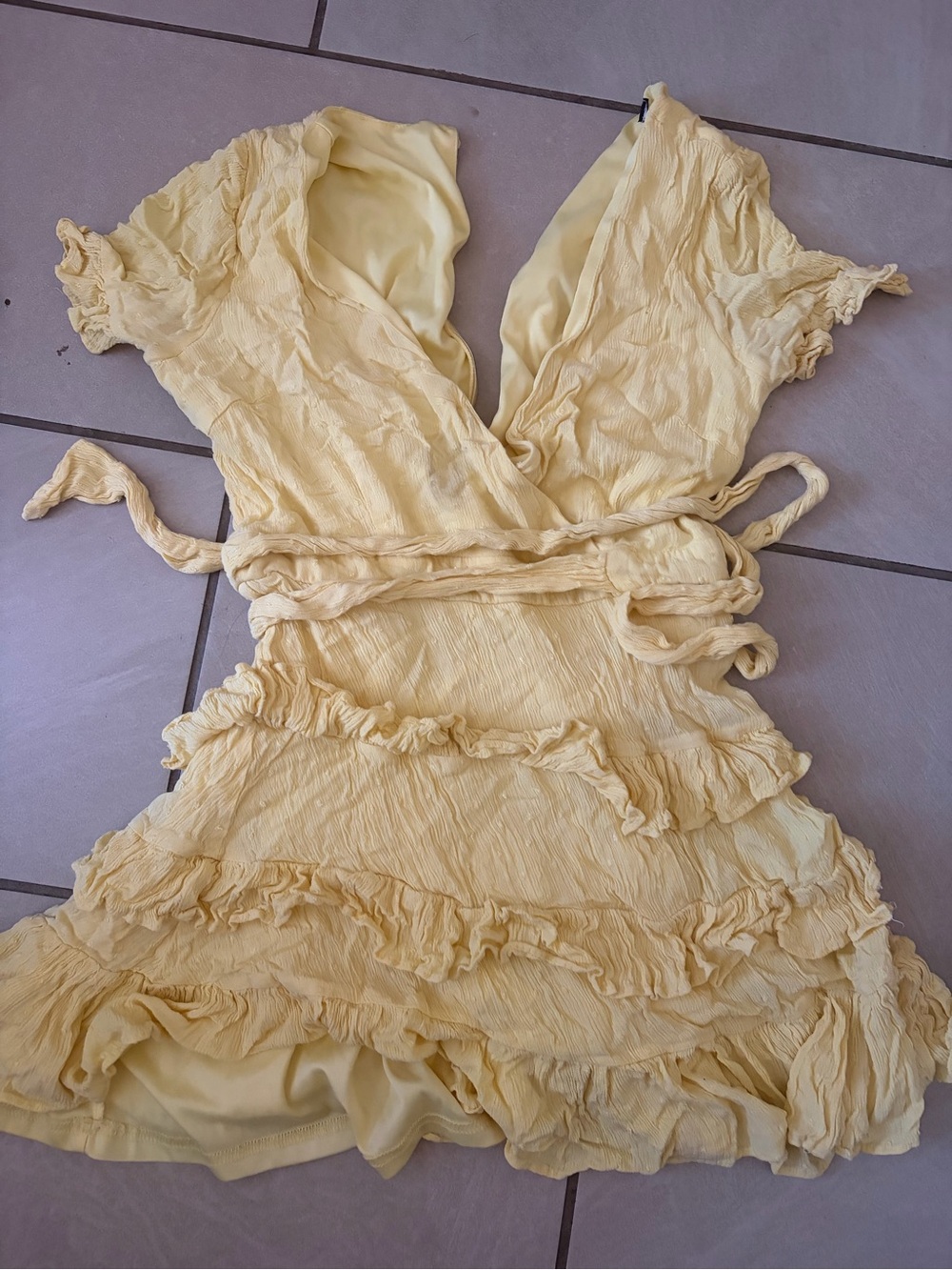 Lulu's Pale Yellow Ruffle Wrap Mini Dress